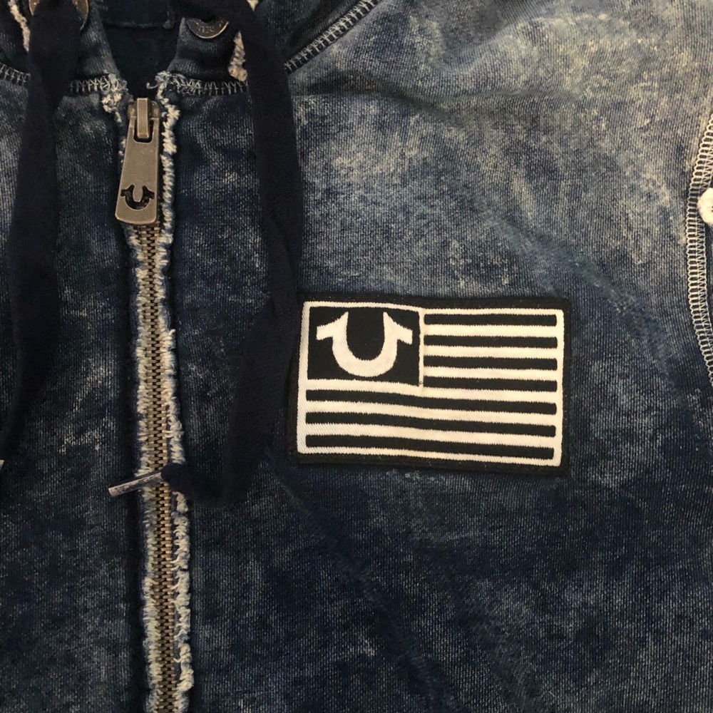 True Religion Zip Up Hoodie With Embroidered Flag Design